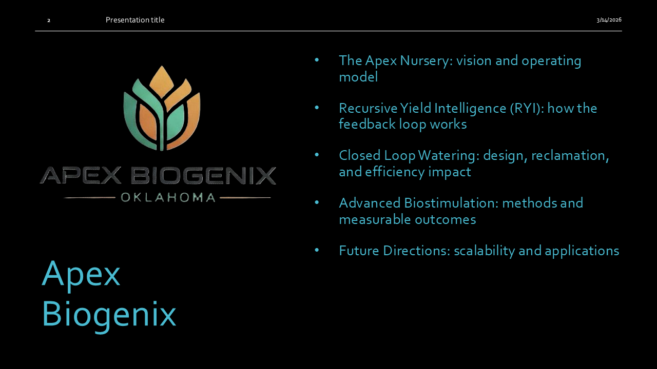 Apex Biogenics Overview, Commercial Wholesale Nursery Slide 02 